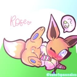 1girls anthro blue_eyes brown_fur eevee eeveelution female grass legs_apart neck_tuft necklace pink_fur pokemon pokemon_rgby presenting presenting_pussy pussy pussy_juice pussy_juice_drip rose_(h2o2) showing stockings sweetspacecakes_(artist) tan_fur