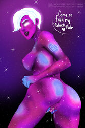 ass blank_eyes breasts cosmic_hair cosmic_skin curvy exposed_ass exposed_pussy fortnite galaxy galaxy_scout glowing large_breasts nude purple_skin pussy pussy_juice space tagme thick_thighs tyrana white_eyes white_hair white_sclera wide_hips