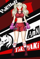 1girls ann_takamaki atlus boots boxing boxing_gloves boxing_tape female female_only panther persona persona_5 pink_boxing_gloves pink_gloves sega senousanka skirt solo