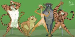 antelope anthro anus balls benjamin_clawhauser bovid buffalo_(disambiguation) casual chief_bogo dancing disney falseseke fanboy felid female gazelle_(zootopia) genitals girly group hi_res leopard male mammal nudism nudist pantherine penis pole pole_dancing public singing small_breasts spread_legs spreading stare straight stripper_pole tiger tiger_dancer_(zootopia) zootopia