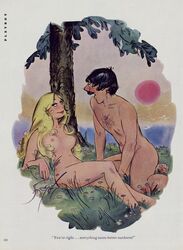 barefoot_on_grass breasts casual_nudity colored doug_sneyd humor nipples page_180 playboy straight traditional_art traditional_media_(artwork)