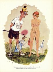 barefoot_on_grass breasts casual_nudity clueless colored doug_sneyd humor nipples oblivious page_153 straight traditional_art traditional_media_(artwork) tricked tricked_into_exposure