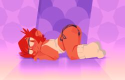 1futa arched_back balls_in_panties blush bulge clothing crop_top drool_cutie fenic_(goodbye_to_halos) futa_only futanari goodbye_to_halos looking_at_viewer panties pinup red_eyes red_hair socks