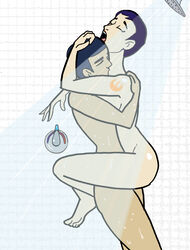 big_breasts blue_hair breasts closed_eyes colored_hair embrace ezra_bridger female inspector97 john_f._ridley kiss male sabine_wren short_hair shower sideboob simple_background star_wars star_wars_rebels vaginal_penetration wet white_background