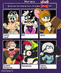 6girls black_hair brown_body brown_hair callie_(splatoon) cartoon_network covid-19_pandemic demencia_(villainous) female female_only horaco inverted_nipples jerry_mouse leni_loud marine mexico multiple_girls navel nipples red_hair secretaria_de_salud six_fanarts_challenge smooth_skin splatoon susana_distancia tejina_senpai tejina_senpai_(character) the_loud_house thehoraco tom_and_jerry villainous white_hair yellow_hair