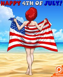 1girls 4th_of_july american_flag back_view beach drawnthatwayxx female genderswap_(mtf) implied_nudity long_hair ranma-chan ranma_1/2 ranma_saotome ranmabooks.com red_hair rule_63 solo