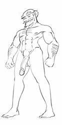 abs bara barazoku big_penis body_hair flaccid groundskeeper_willie hairy line_art male_only monochrome muscular_male nude pecs sketch solo solo_male the_simpsons veiny_penis