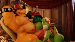 3d 3d_(artwork) animated anthro anthro_on_anthro big_dom_small_sub blowjob bowser dinosaur fellatio gay green_shell green_skin green_yoshi hand_on_another's_head hand_on_head head_spikes horns koopa lipstick_mark madame_broode mario_(series) mp4 multicolored_skin nipples no_sound oral oral_sex penis protagonistsub_antagonistdom rabbit red_eyes red_hair red_hat red_shell small_sub_big_dom spiked_bracelet spiked_bracelets spiked_shell spikes spiky_shell super_mario_odyssey tagme teal_hair toastii video white_fur yaoi yellow_skin yoshi