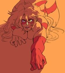 aku2 breasts cat_eyes crawling female gem_(species) jasper_(steven_universe) licking_lips long_hair looking_at_viewer lurking monochrome muscular_female on_all_fours seductive seductive_smile steven_universe tagme