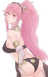 1girls arabian_clothes ass ass_support back bare_back bare_thighs big_ass braid cape dancer dancer_outfit female female_only fire_emblem fire_emblem_awakening fire_emblem_heroes grabbing_own_ass harem_outfit holding_own_ass large_ass long_hair looking_at_viewer looking_back nintendo olivia_(fire_emblem) olivia_(performing_arts)_(fire_emblem) pink_eyes pink_hair ponytail sandals smgold solo solo_female thighs twin_braids