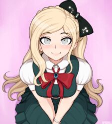 1girls afrobull belt big_breasts breasts clothed_female danganronpa danganronpa_2:_goodbye_despair dress female female_focus female_only kneeling long_hair princess solo solo_female solo_focus sonia_nevermind straight_hair white_belt