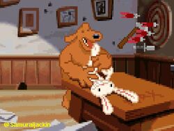 anal anthro canid canine canis domestic_dog feet foot_fetish foot_lick foot_play lagomorph leporid licking male male/male mammal max_(sam_and_max) pixel_art rabbit sam_(sam_and_max) sam_and_max samuraijackin sex tongue tongue_out