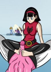 angry black_hair blue_eyes breasts clothed cum cumshot dragon_ball dragon_ball_super feet female foot_fetish footjob frown hyperbolic_time_chamber majin_buu manga monster penis sgtzdb_(artist) shiny shiny_skin toes unseen_male_face videl videl_(dragon_ball_super)