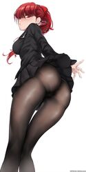 1girls ass atlus bangs clothed clothed_female clothes clothing dat_ass female female_only fully_clothed human human_only kasumi_yoshizawa kilalesi leggings pantyhose persona persona_5 persona_5_royal ponytail red_eyes red_hair school_uniform solo source_request sumire_yoshizawa tights uncensored upskirt white_background