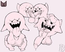 anthro balls big_balls bodily_fluids boo_(mario) cum cum_in_mouth cum_inside cum_on_face cum_on_tongue fellatio genital_fluids genitals ghost group hi_res huge_balls hyper hyper_balls hyper_genitalia male male/male mario_(series) nintendo oral penile penis sex spirit tongue tongue_out video_games zzz3