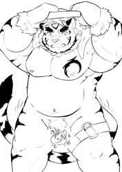 2020 anthro balls belly blush censored felid genitals hi_res hombretigre jmeo1230 kemono male male_only mammal moobs navel nipples overweight overweight_anthro overweight_male pantherine solo tiger tokyo_afterschool_summoners video_games