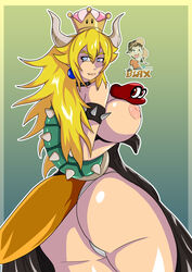 1girls ass big_ass big_breasts blaxter blonde_hair body_takeover bowsette breasts cappy_(mario) crown female genderswap_(mtf) horn horns huge_breasts male_to_female mario mario_(series) new_super_mario_bros._u_deluxe nintendo nipples possession rule_63 shell super_crown super_mario_odyssey tail