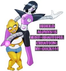 1boy 1girls alphys big_breasts big_penis blush femboy femboy_on_female huge_cock mellochild97 mettaton mettaton_ex robot robot_boy straight surprised tagme undertale wet wet_pussy wide_hips