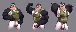 1boy anthro avian bird bodily_fluids camo clothing cum cum_drip dreamworks feather_hands feathers flaccid flexing genital_fluids genitals hi_res humanoid_genitalia humanoid_penis madagascar_(series) male male_only muscular muscular_anthro muscular_male partially_clothed penguin penis pose precum shirt skipper slightly_chubby solo solo_focus tank_top the_penguins_of_madagascar topwear virdemis