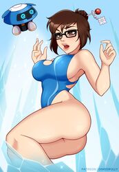 1girls ass big_breasts blizzard_entertainment dimedrolly eyewear fair-skinned_female fair_skin female female_focus female_only glasses large_breasts light-skinned_female light_skin mei_(overwatch) one-piece_swimsuit overwatch solo solo_female solo_focus swimsuit