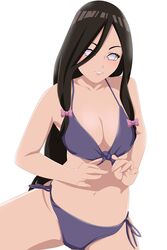 bikini blush breasts brown_hair cleavage female female_only hair_ornament hyuuga_hanabi long_hair looking_at_viewer naruto naruto:_the_last naruto_(series) ribbons sitting uliyalsa violet_eyes