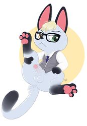 3_toes animal_crossing anthro balls bottomless clothed clothing domestic_cat eyewear feet felid feline felis foreskin genitals glasses heterochromia hi_res humanoid_genitalia humanoid_penis male mammal nintendo pawpads paws penis raymond_(animal_crossing) solo toes video_games xtbidx