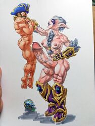 1boy 1futa alliance_(warcraft) blizzard_entertainment dirtymage farlyssa futa_is_bigger futa_on_male futanari growth_potion human male night_elf night_elf_warrior original_character size_difference veiny_penis warcraft wardenguard's_battleplate warrior_(warcraft) world_of_warcraft