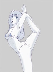 1girls american_dragon:_jake_long ass bikini disney micro_bikini monochrome one_leg_up pointy_chin rose_(huntsgirl) swimsuit yoga