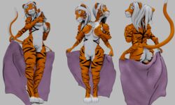 2_heads 3d 4_arms anthro ass big_breasts breasts covering covering_breasts covering_self digital_media_(artwork) felid feline female hi_res mammal multi_arm multi_head multi_limb pantherine raised_tail solo tiger towel twoheadedtigress