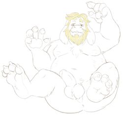 4_toes anthro asgore_dreemurr balls claws facial_hair genitals hi_res male male_only nipples nude overweight overweight_anthro overweight_male penis soles solo toe_claws toes undertale video_games xtbidx