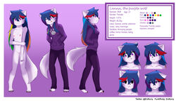 1girls absurdres anthro blue_hair breasts canid canine canis erdfurry female fur furry highres lanna_(erdfurry) mammal model_sheet multicolored_hair nude purple_body purple_fur wolf