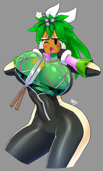 1girls areolae ass bare_breasts belly blaster_master blaster_master_zero blaster_master_zero_2 blush_stickers bodysuit breasts cameltoe catsuit cleavage curvaceous cutting_clothes female fishnets flower flower_on_head food_print full-length_zipper gasp goggles goggles_on_head green_hair green_nipples green_skin gun hair_flower hair_ornament heart high_collar high_resolution holding huge_areolae huge_breasts inverted_nipples jacket kanna_(blaster_master) large_breasts latex long_hair maruzyrukun mask mob_face monster_girl navel nipples one_eye_closed open_bodysuit open_mouth plant plant_girl plantie raised_inner_eyebrows scissors solo tail teeth thick_thighs thigh_strap thighs tongue torn_clothes unaligned_breasts unzipped unzipped_bodysuit very_high_resolution voluptuous watermelon_bra watermelon_nets weapon zipper