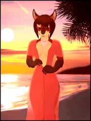 3:4 3d animated anthro beach breasts canid canine canis clothing female fox fur furry furry_only genitals hair kabangeh looking_at_viewer low_res mammal navel nipples no_sound nude open_dress outside pussy seaside short_playtime solo tail undressing video