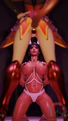 3d bondage_gear bunny_ears buttplug cablensfw dark_skin demon_girl fake_animal_ears fake_breasts huge_breasts mercy overwatch pharah runny_makeup tongue_out