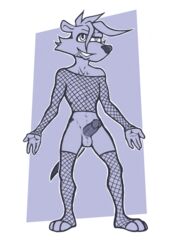 anthro bad_id bad_tumblr_id balls clothing dasyuromorph erection genitals hi_res humanoid_genitalia humanoid_penis legwear luraiokun male male_focus male_only mammal marsupial penis shirt simple_background sly_the_tasmanian_tiger smile solo spread_arms standing tank_top thigh_highs thylacine toothpick topwear ty_the_tasmanian_tiger_(series) video_games year_request