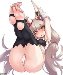 1girls armpits ass big_ass blush feet female female_only jtveemo looking_at_viewer nia nia_(blade) nia_(xenoblade) panties pointy_chin soles solo stirrup_legwear stirrup_socks stirrup_thighhighs stirrups stockings toes xenoblade_(series) xenoblade_chronicles_2