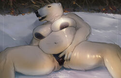 absurd_res anthro band1tnsfw benjamin_ratterman female genitals hi_res looking_at_viewer mammal nude overweight polar_bear snow solo ursid ursine winter