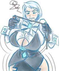 1girls ass_expansion big_ass big_breasts breast_expansion breasts capcom clothing_damage embarrassed female female_only franziska_von_karma gyakuten_saiban huge_ass huge_breasts karuma_mei large_breasts ripped_clothing ripped_pants solo stunsetting tagme whip