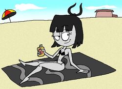 beach beach_towel bikini black_hair creepy_susie female female_only grey_skin hyper_eyes montatora-501 omegusmaximus sunscreen the_oblongs