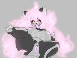 2019 amelie_(jinx_doodle) anthro anus ass big_breasts big_butt bodily_fluids breasts curvy_figure eyelashes felid feline female fingers flowing_hair fluffy_ears genital_fluids genitals ghost glowing glowing_genitalia glowing_pussy green_eyes hair humanoid_hands jinx_doodle lactating long_hair long_tongue looking_at_viewer lying mammal masturbation nipples nude on_back partially_colored paws purple_anus purple_hair purple_pussy purple_tongue pussy pussy_juice pussy_juice_drip seductive shortstack sketch solo spirit thick_thighs tongue wide_hips