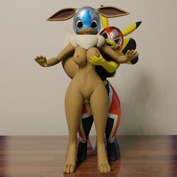 1:1 3d anthro breast_grab breasts clothing cosplay_pikachu cosplay_pikachu_(costume) duo eevee felixnsfw female female/female hand_on_breast nintendo nsfwo nsfwo262 nude pikachu pikachu_libre pokémon_(species) pokemon pokemon_rgby surprise video_games wo262 yuri