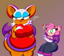 2girls 3barts alternate_ass_size amy_rose amy_rose_(cosplay) amy_the_bat ass big_breasts blush breasts clothing_swap female female_only huge_breasts meme rouge_rose rouge_the_bat rouge_the_bat_(cosplay) seductive sega shocked sonic_(series) thick_thighs wide_hips