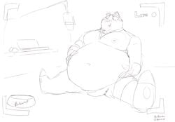 1_eye absurd_res amputee anthro badger badgerclops belly bitnarukami cartoon_network collar cybernetics cyborg disability eye_patch eyewear hi_res leash machine male mammal mao_mao:_heroes_of_pure_heart missing_arm monochrome moobs mustelid musteline nipples overweight overweight_anthro overweight_male sketchy solo