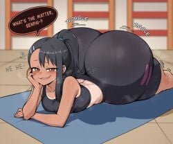 1female 1girls ass_bigger_than_body ass_bigger_than_head ass_bigger_than_torso ass_body ass_visible_from_the_front ass_visible_through_thighs big_ass big_butt excessive_ass_flesh female gigantic_ass hayase_nagatoro huge_ass huge_butt hyper_ass hyper_butt lying monkechrome nagatoro_hayase please_don't_bully_me,_nagatoro resting smug solo_female sportswear tagme thick_thighs