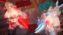 2girls 2horses baobabz beastiality big_breasts big_nipples blonde_hair blue_hair breasts crying_with_eyes_open cum_inside demon_girl demon_horns dragon_girl dragon_horns fate/grand_order female fucked_into_submission full_body horse horsecock interspecies penetration_from_behind pink_eyes pleasure_face queen_draco_(third_ascension)_(fate) red_eyes reverse_bunnysuit stable swollen_belly tiamat_(fate) tied_body tied_to_horse tongue_out
