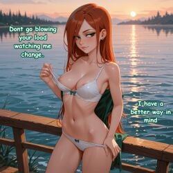 ai_generated comic comic_page commission dialogue disney_channel doctor_payne english english_text experienced_female ginger gravity_falls invitation joi nipple_slip nipples older_female panties patreon petite petite_body petite_female pussy red_hair skinny_dipping smirk teen teen_girl teenage teenage_girl teenager undressing wendy_corduroy
