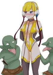 1girls 2019 2boys blonde_hair blue_eyes captured captured_heroine cielr18 defeated defeated_heroine elesa_(pokemon) elesa_(pokemon_bw) female goblin goblin_male gym_leader leash medium_breasts naked nintendo nude nude_female pokemon pokemon_bw size_difference slave slave_collar slavegirl teenage_girl teenager