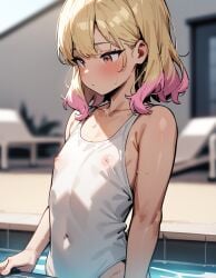 ai_generated blonde_hair breasts female flat flat_chest hot pool sexy