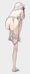 1girls 2020s 2024 absurd_res adhesive_bra ass back bare_back bare_shoulders bra braid breasts cinn_angl crown_braid dressing elbow_gloves elf elf_female emilia_(re:zero) female flower from_behind full_body garter_belt gloves grey_background hair_flower hair_ornament hair_ribbon hi_res knee_up kneepits lace lace-trimmed_thighhighs lace_trim light-skinned_female light_skin lingerie median_furrow medium_breasts medium_hair panties purple_ribbon re:zero_kara_hajimeru_isekai_seikatsu ribbon side-tie_panties simple_background solo standing standing_on_one_leg teenage_ass teenage_girl teenage_tits teenager thighhighs underwear white_bra white_flower white_garter_belt white_gloves white_hair white_panties white_thighhighs young