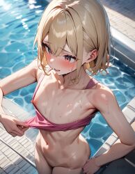 ai_generated blonde_hair breasts female flat flat_chest hot pool sexy